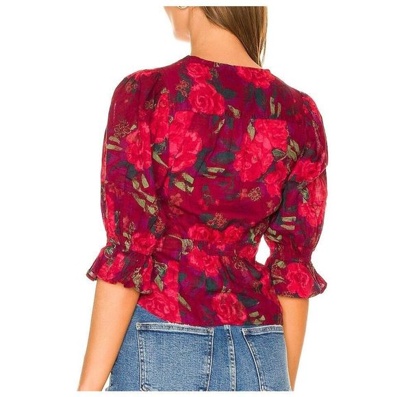 Free People OB1418154 Women's Sz Large Wine Floral Print I Found You Top - Picture 11 of 11